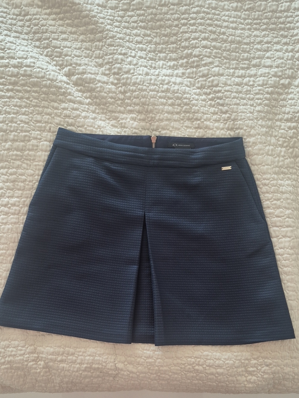 Armani Exchange Dark Navy Textured A-Line Mini Skirt